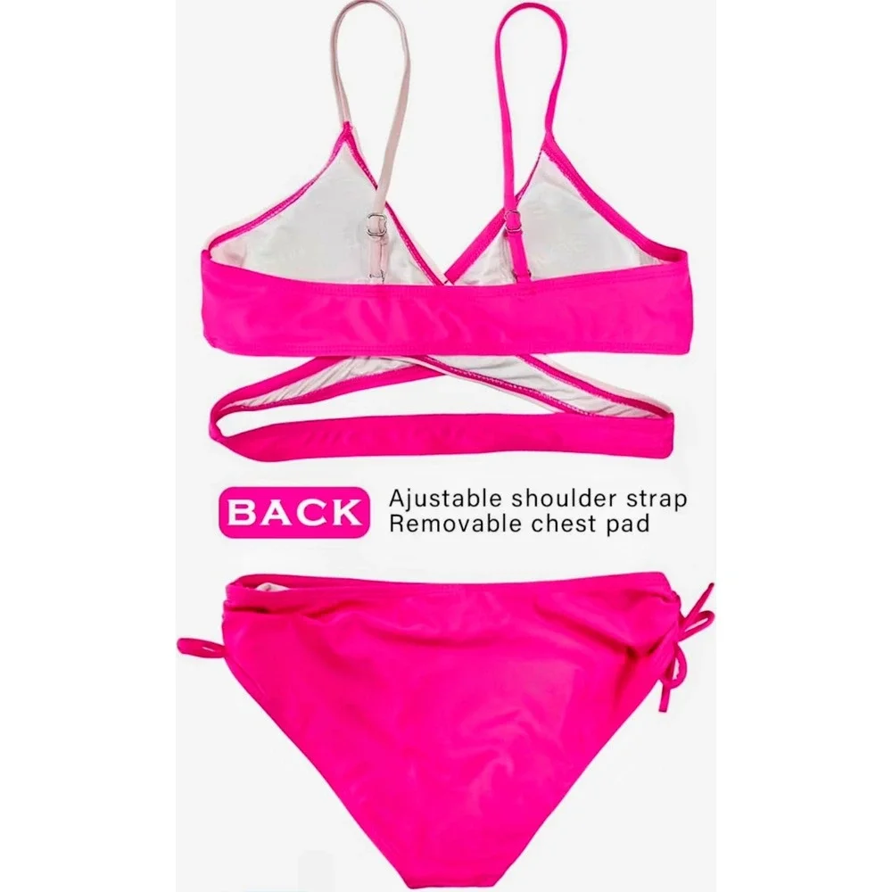 Mienqe Girls Pink Colorblock Bikini Set Two Piece Swimsuit Anti-Chlorine 0059